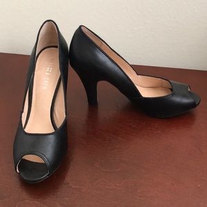 Chelsea Crew Black peep toe heels.